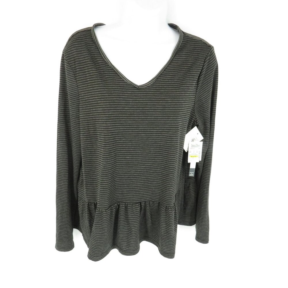 Silverwear Womens Black & Gray Striped Long Sleeve Peplum Top M NWT $40